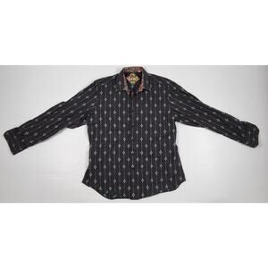 Robert Graham Mens Large Button Shirt Black Diamond‎ Illusion Paisley Flip Cuff